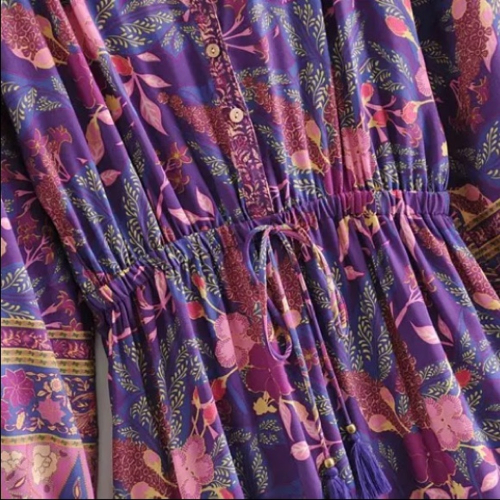 SOLD OUT Boho Purple Wisteria Long Sleeve Ruffled Dress - Picture 13 of 14